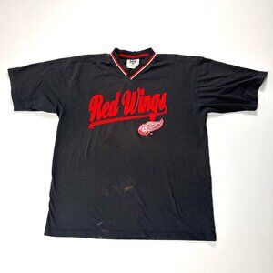 Vintage Detroit Red Wings Lee Sport Mens V Neck T Shirt Black Sz L NHL Hockey